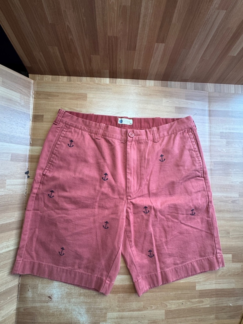 J.Crew Men's Cotton Chino Shorts, navy blue anchor, rusty coral, size 36